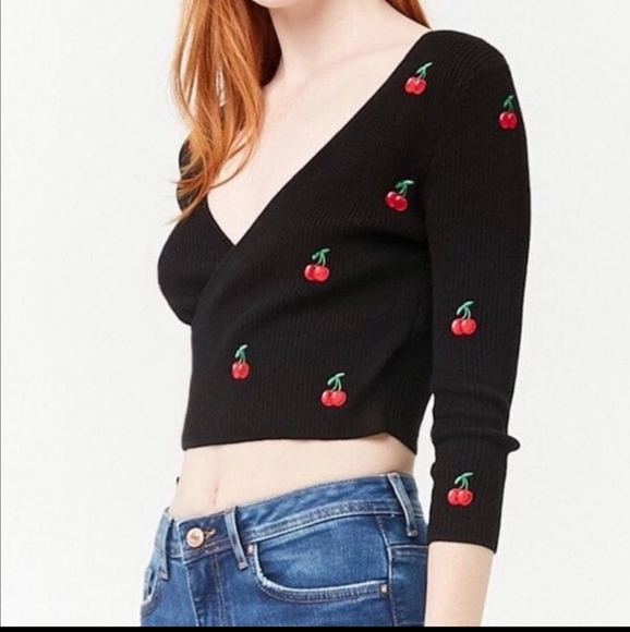 forever 21 cherry print crop top